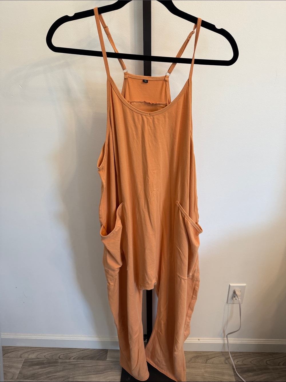 Light Peach Relaxed-Strap Jumpsuit with Side Pockets size medium